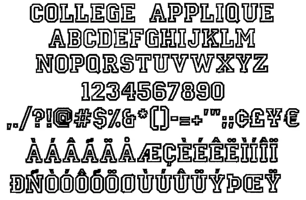 College Applique stitched embroidery sample