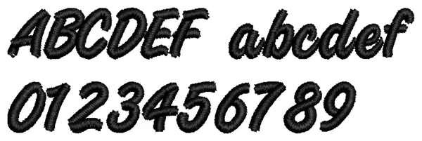 Book Script lettering sample: ABCDEF abcdef 0123456789