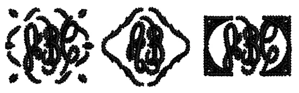 Fancy Monogram lettering sample: ABCDEF abcdef 0123456789