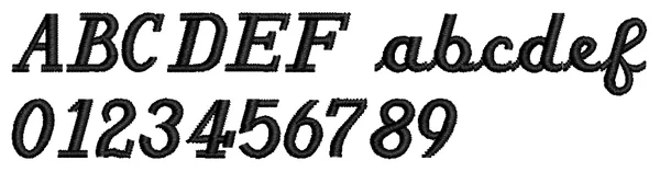 Italian Script lettering sample: ABCDEF abcdef 0123456789
