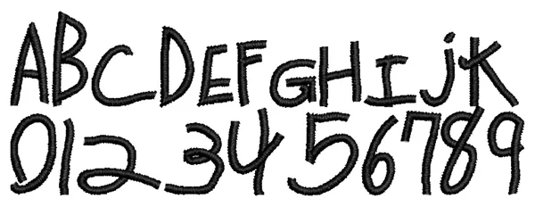 Kindergarten Block lettering sample: ABCDEF abcdef 0123456789