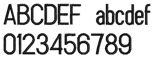 Narrow Block lettering sample: ABCDEF abcdef 0123456789