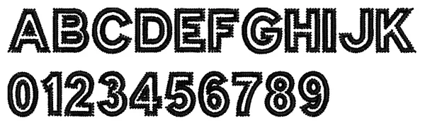 Outline Block lettering sample: ABCDEF abcdef 0123456789