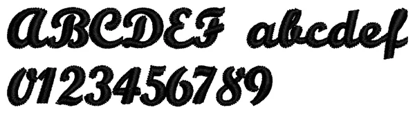 Sm Script lettering sample: ABCDEF abcdef 0123456789