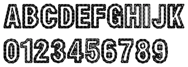 Swiss Run Hollow lettering sample: ABCDEF abcdef 0123456789